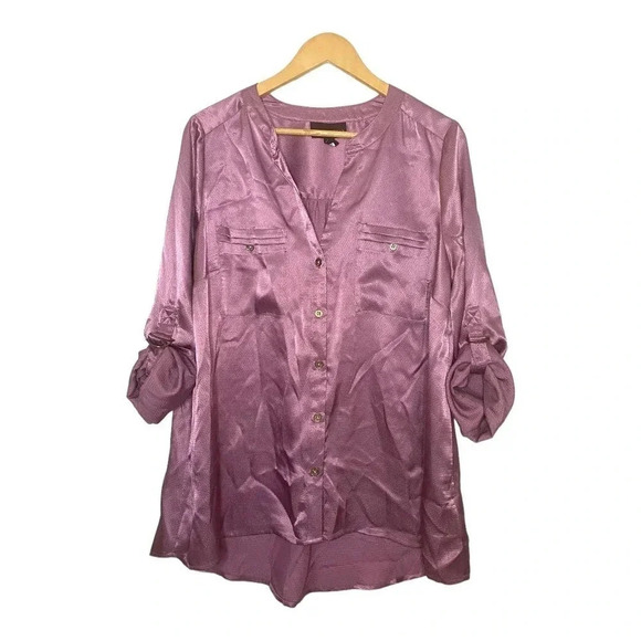 Dana Buchman Purple Satin Shirt Size 0X - Picture 1 of 6